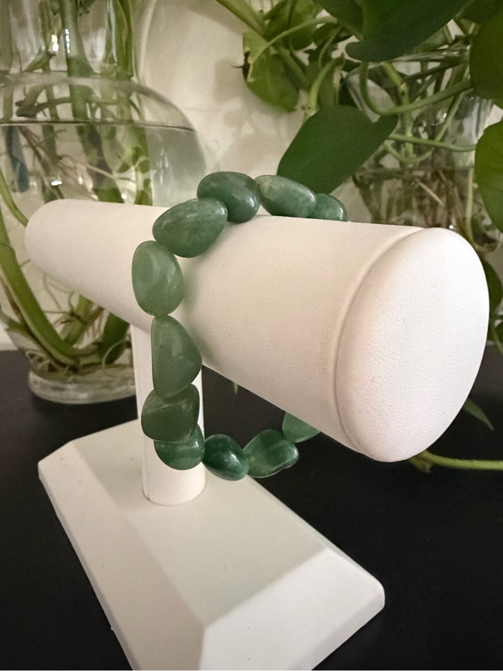 Vintage Genuine Green Jade Natural Shaped Polished Gemstone Bracelet